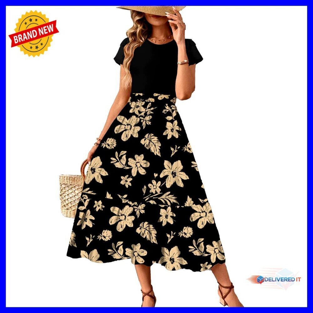 Floral Print Maxi Dress with Ruffle Sleeves and Pockets Casual Long Flowy A-Line